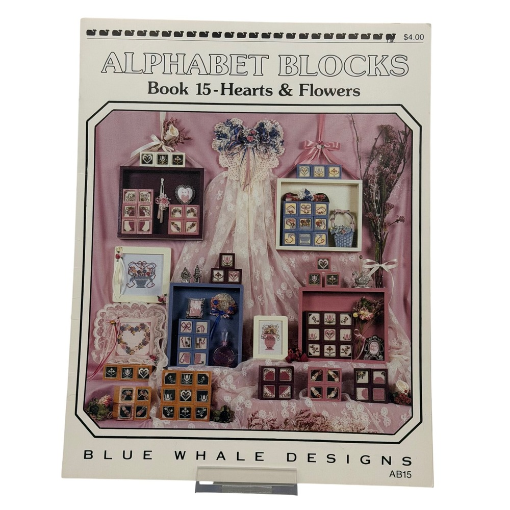 Blue Whale Designs Alphabet Blocks Book 15 Hearts & Flowers Cross Stitch Pattern